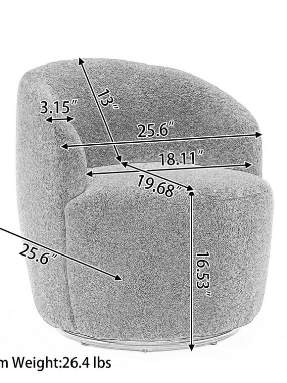 KINWELL 34" W Mid Century Modern Swivel Barrel Chair, Round Upholstered Boucle Swivel Accent Chairs, No Assembly Sofa Chair for Living Room Bedroom Reading Apartment Lounge Nursery