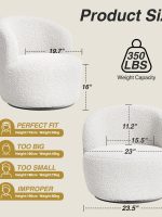 KINWELL 34" W Mid Century Modern Swivel Barrel Chair, Round Upholstered Boucle Swivel Accent Chairs, No Assembly Sofa Chair for Living Room Bedroom Reading Apartment Lounge Nursery