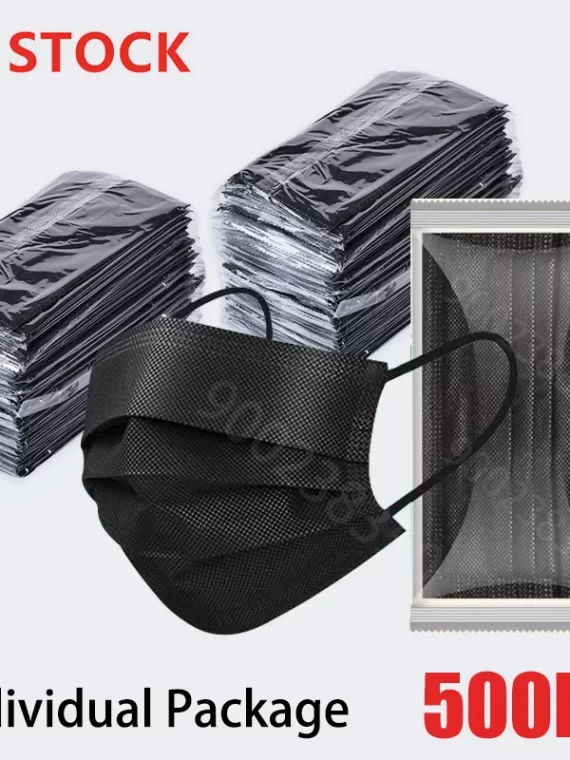 10-500Pcs Adults Mask Disposable individual Separate Package masque noir Anti-dust 3 Layer Ply Filter Black Mouth Face mask