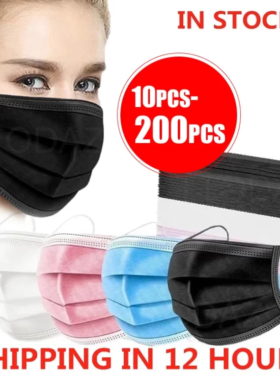 10/50/100/200PCS Disposable Mask Earloop Pink Bule Black White Mouth Masks 3 Layers Meltblown Non-Woven Breathable Face Mask