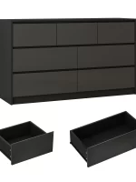 7 Drawer Dresser for Bedroom, 55 Inch Modern Dresser with High Gloss Drawers, Large Wood Chest of Drawer, White/Black