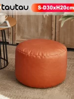 OTAUTAU Small Round Faux Leather Ottoman Stool Beanbag Pouf Footstool Stuffed Bean Bag Footrest Floor Corner Seat Puff JD004