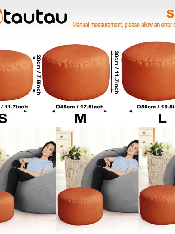 OTAUTAU Small Round Faux Leather Ottoman Stool Beanbag Pouf Footstool Stuffed Bean Bag Footrest Floor Corner Seat Puff JD004