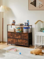 JHK Fireplace TV Stand Dresser For Bedroom With 5 Fabric Drawers Storage Closet Chest Clothes Storage Display Cabinet Furniture