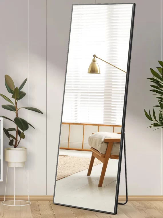 JHK Full Body Wall Mirror 59"x16" Standing Hanging or Wall-Mounted Mirrors with Stand Aluminum Alloy Frame For Bathroom Bedroom