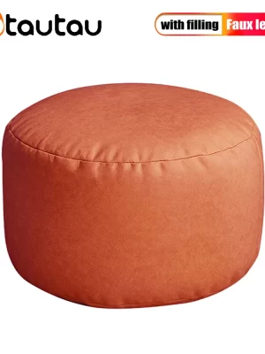 OTAUTAU Small Round Faux Leather Ottoman Stool Beanbag Pouf Footstool Stuffed Bean Bag Footrest Floor Corner Seat Puff JD004