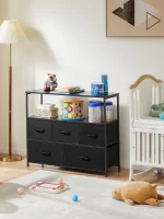 JHK Fireplace TV Stand Dresser For Bedroom With 5 Fabric Drawers Storage Closet Chest Clothes Storage Display Cabinet Furniture