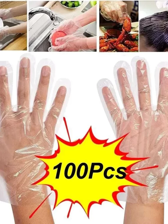 100pcs Disposable Gloves Plastic Gloves Transparent Eco-friendly Cleaning Gloves For DIY Cooking Kitchen Accessories