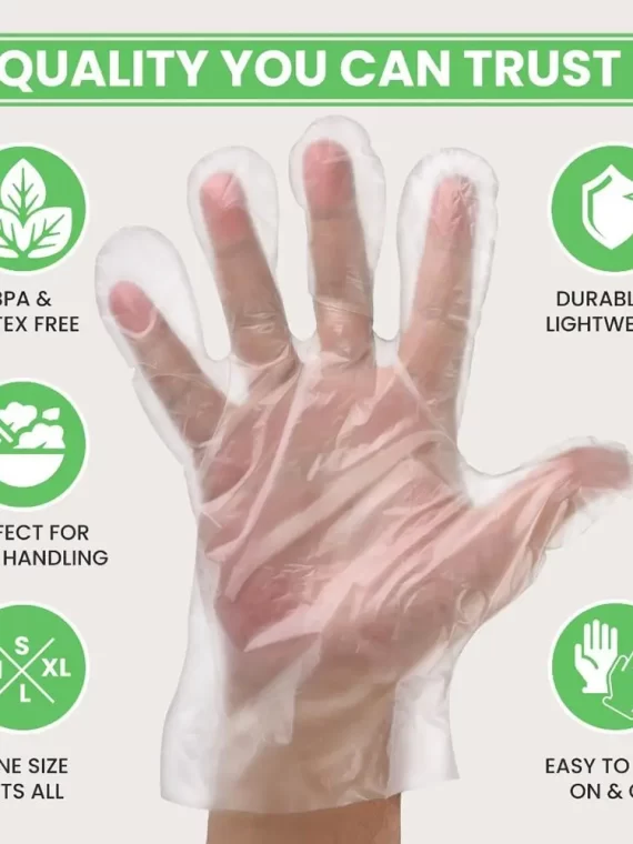 100Pcs Food Grade Disposable Gloves Portable Non-Slip Acid Work Safety Cleaning Gloves Transparent TPE Latex Free Gloves