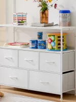 JHK Fireplace TV Stand Dresser For Bedroom With 5 Fabric Drawers Storage Closet Chest Clothes Storage Display Cabinet Furniture