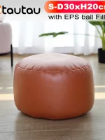 OTAUTAU Small Round Faux Leather Ottoman Stool Beanbag Pouf Footstool Stuffed Bean Bag Footrest Floor Corner Seat Puff JD004