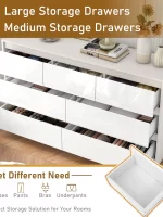 7 Drawer Dresser for Bedroom, 55 Inch Modern Dresser with High Gloss Drawers, Large Wood Chest of Drawer, White/Black