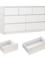 7 Drawer Dresser for Bedroom, 55 Inch Modern Dresser with High Gloss Drawers, Large Wood Chest of Drawer, White/Black