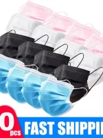 Masks 3-layer Mask Face Masks Melt Blown Cloth Disposable Anti-Dust Protective Masks Earloops Mouth Mask Black Mascarillas
