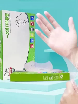 100Pcs Food Grade Disposable Gloves Portable Non-Slip Acid Work Safety Cleaning Gloves Transparent TPE Latex Free Gloves