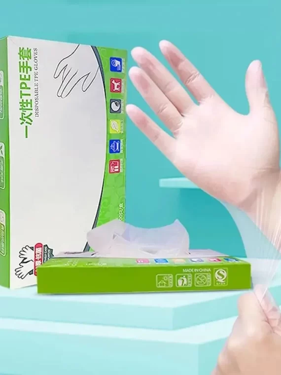 100Pcs Food Grade Disposable Gloves Portable Non-Slip Acid Work Safety Cleaning Gloves Transparent TPE Latex Free Gloves