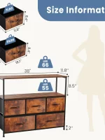 JHK Fireplace TV Stand Dresser For Bedroom With 5 Fabric Drawers Storage Closet Chest Clothes Storage Display Cabinet Furniture