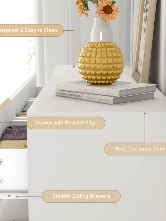 7 Drawer Dresser for Bedroom, 55 Inch Modern Dresser with High Gloss Drawers, Large Wood Chest of Drawer, White/Black