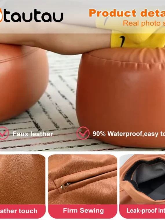 OTAUTAU Small Round Faux Leather Ottoman Stool Beanbag Pouf Footstool Stuffed Bean Bag Footrest Floor Corner Seat Puff JD004