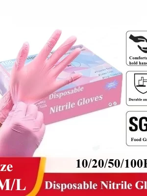 10/20/50/100PCS Pink Gloves Disposable Nitrile Gloves Powder Free for Household Cleaning Beauty Salon Working Kitchen Gloves