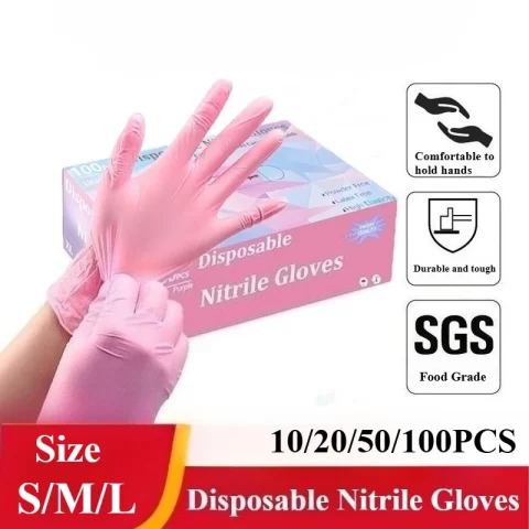 10/20/50/100PCS Pink Gloves Disposable Nitrile Gloves Powder Free for Household Cleaning Beauty Salon Working Kitchen Gloves